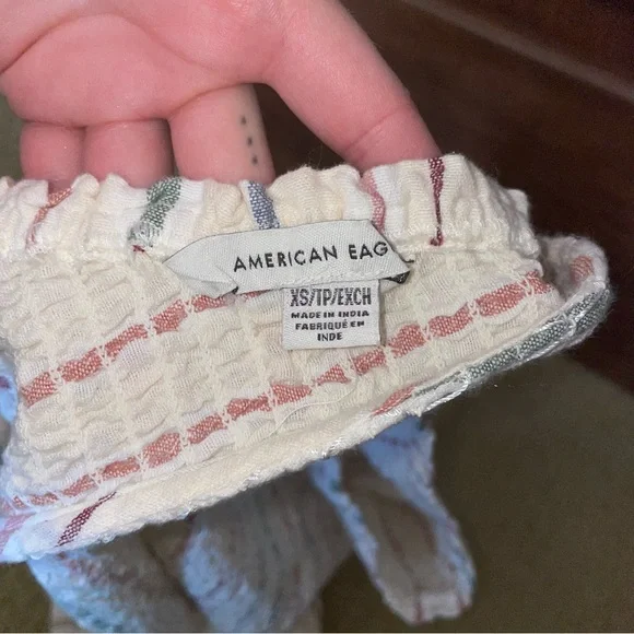 American Eagle AE Smocked One Shoulder Top in Cream - Picture 6 of 7